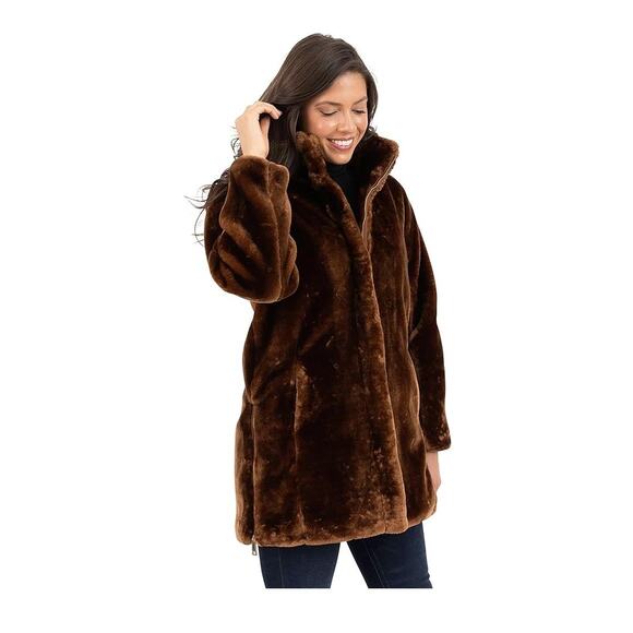 NWT Women's Reversible Faux Fur Raglan Sleeve Coat X Small - Picture 1 of 11